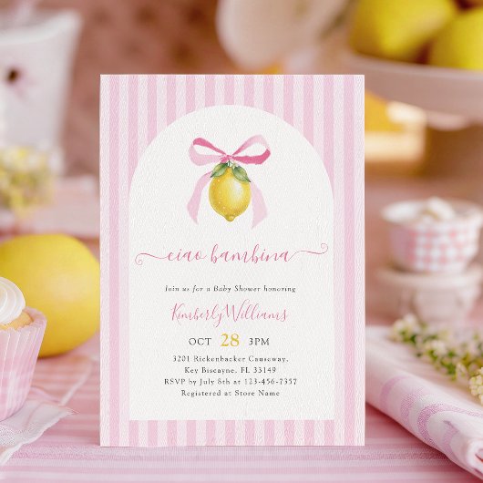 Ciao Bambina Pink Lemon Baby Shower Invitation Kaart