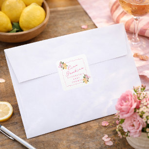 Ciao Bambina Roze Lint Gele Citroen Baby Shower Vierkante Sticker