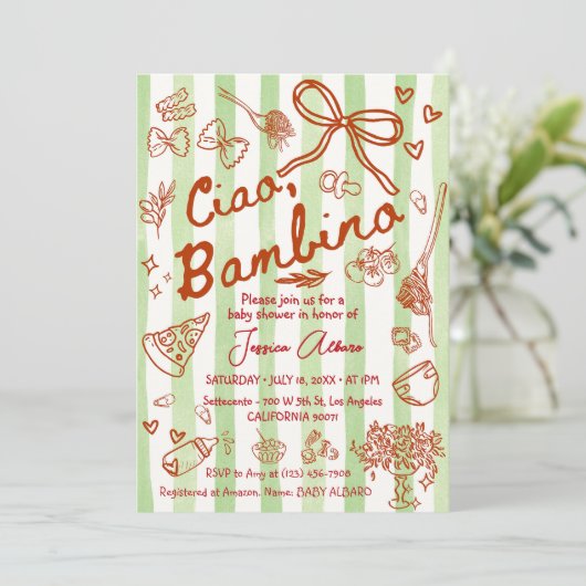 Ciao Bambino Baby Shower Invitation Kaart (Staand voorkant)