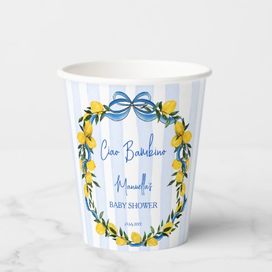 Ciao bambino citroenen Italiaans baby shower op ma Papieren Bekers (Voorkant)
