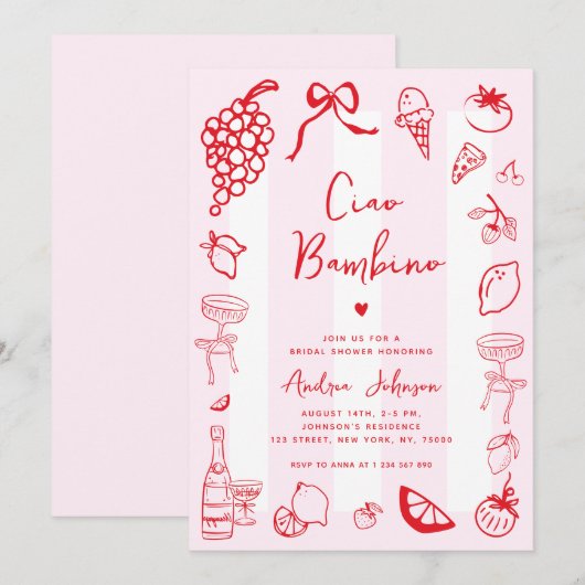 Ciao Bambino Fun Italiaans Hand getrokken Vrijgeze Kaart (Voorkant / Achterkant)