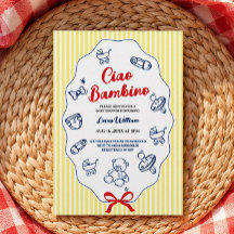 Ciao bambino gele uitnodiging voor babyfeestje