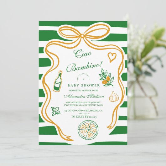 Ciao Bambino Groen Italiaans Baby shower Kaart (Staand voorkant)