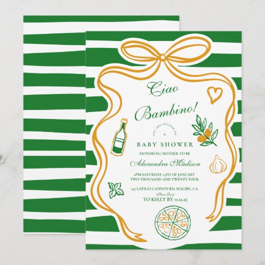 Ciao Bambino Groen Italiaans Baby shower Kaart (Voorkant / Achterkant)