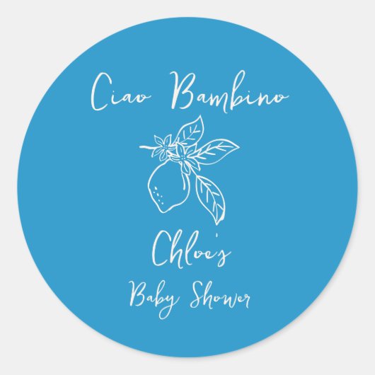 Ciao Bambino Hand Getekende Citroen Baby Shower Ronde Sticker (Voorkant)
