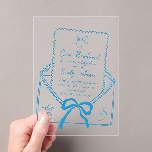 Ciao Bambino Hand getrokken citroen Baby shower Acryl Uitnodigingen (Insitu (Draagbaar))