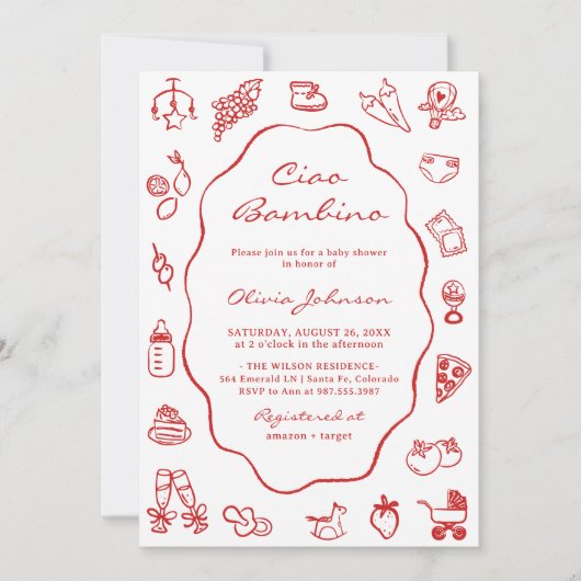 Ciao Bambino Italiaans geïllustreerd Baby shower Kaart (Voorkant)