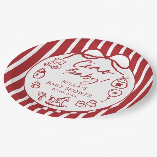Ciao Bambino Italiaans geïllustreerd Baby shower Papieren Bordje (Gekanteld)