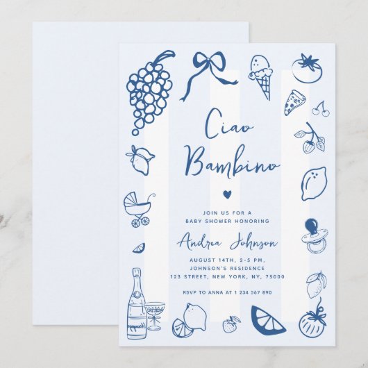 Ciao Bambino Italiaans Leuk Hand getrokken Baby sh Kaart (Voorkant / Achterkant)