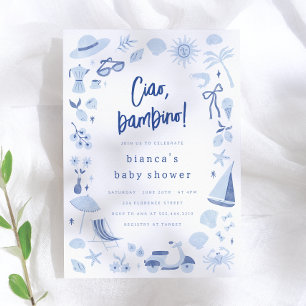 Ciao Bambino Italiaanse Blauwe Jongen Baby Shower Kaart