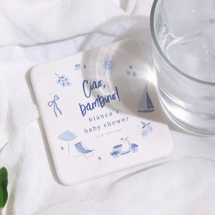 Ciao Bambino Italiaanse Blauwe Jongen Baby Shower Kartonnen Onderzetters
