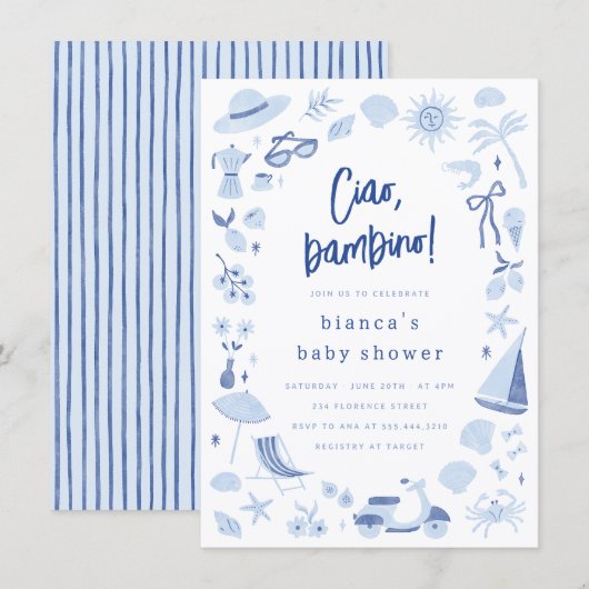 Ciao Bambino Italian Blue Boy Baby Shower Kaart (Voorkant / Achterkant)