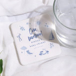 Ciao Bambino Italian Blue Boy Baby Shower Kartonnen Onderzetters<br><div class="desc">Baby shower coasters to match our Ciao Bambino Italian Blue Boy Baby Shower collection. This coaster features a frame of watercolor Italian summer elements. The hand-painted frame includes lemons, tomatoes, starfish, a Vespa, a sailboat, a beach umbrella, and other Mediterranean illustrations. Ideal for an Italian-themed summer baby shower. Add a...</div>