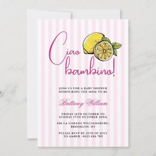 Ciao Bambino Lemon Italiaans Zomer Baby shower Kaart (Voorkant)