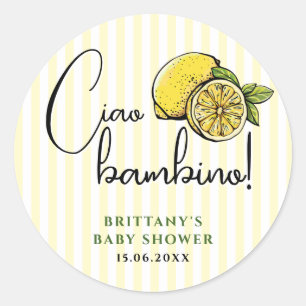 Ciao Bambino Lemon Italiaans Zomer Baby shower Ronde Sticker