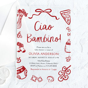 Ciao Bambino Whimsical Italian Pizza Baby shower Acryl Uitnodigingen