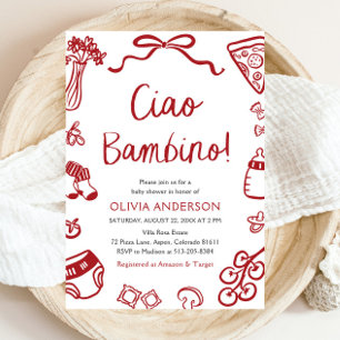 Ciao Bambino Whimsical Italian Pizza Baby shower Kaart