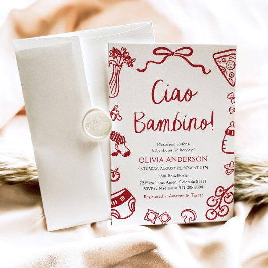 Ciao Bambino Whimsical Italian Pizza Baby shower Kaart