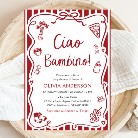 Ciao Bambino Whimsical Italian Pizza Baby shower Kaart