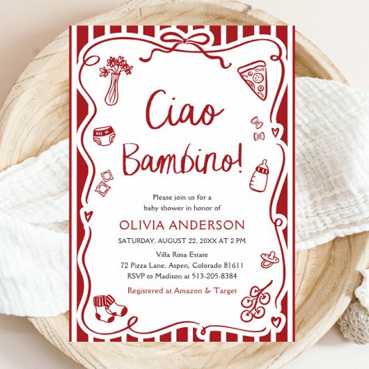 Ciao Bambino Whimsical Italian Pizza Baby shower Kaart