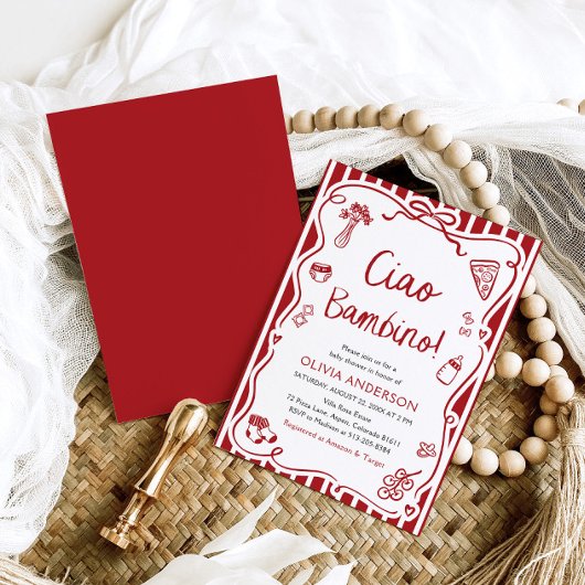 Ciao Bambino Whimsical Italian Pizza Baby shower Kaart