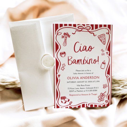 Ciao Bambino Whimsical Italian Pizza Baby shower Kaart
