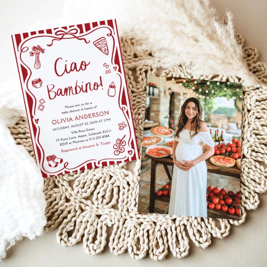 Ciao Bambino Whimsical Italian Pizza Baby shower Kaart