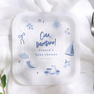 Ciao Bambino Zomer Blauwe Jongen Baby Shower Papieren Bordje