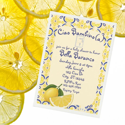 Ciao Bambio(a), Italian, Lemon, Baby Shower Kaart