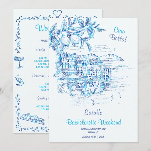 Ciao Bella Bachelorette Reisplan Sjabloon Kaart (Voorkant / Achterkant)