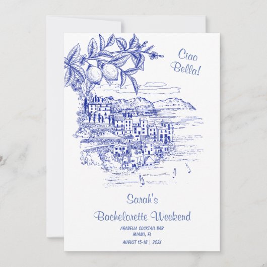 Ciao Bella Bachelorette Reisroute Sjabloon Kaart (Voorkant)