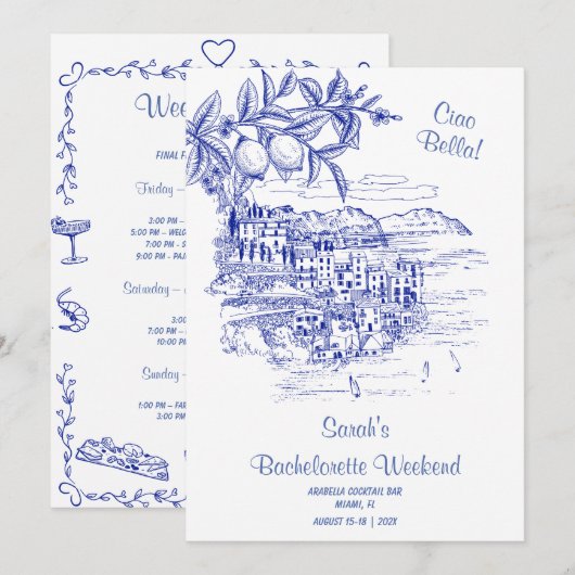 Ciao Bella Bachelorette Reisroute Sjabloon Kaart (Voorkant / Achterkant)