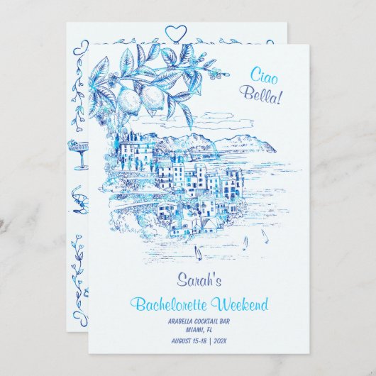 Ciao Bella Bachelorette Reisroute Sjabloon Kaart (Voorkant / Achterkant)