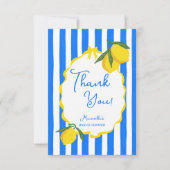 Ciao bella blauwe strepen citroenen bruidsdouche bedankkaart (Voorkant)
