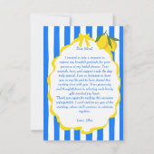 Ciao bella blauwe strepen citroenen bruidsmeisjesf bedankkaart (Achterkant)