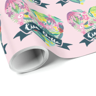 Ciao Bella Cute Floral Heart met tropische bloemen Cadeaupapier