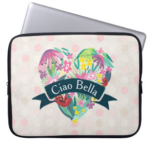Ciao Bella Cute Floral Heart met tropische bloemen Laptop Sleeve