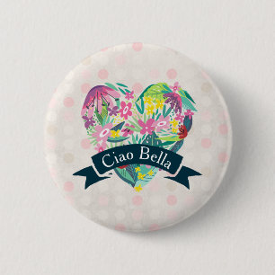Ciao Bella Cute Floral Heart met tropische bloemen Ronde Button 5,7 Cm