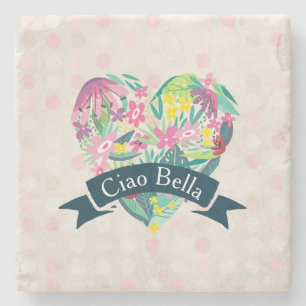 Ciao Bella Cute Floral Heart met tropische bloemen Stenen Onderzetter