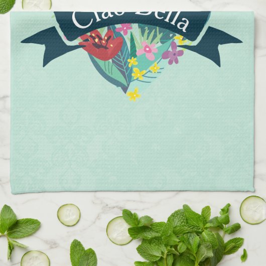 Ciao Bella Cute Floral Heart met tropische bloemen Theedoek (Gevouwen)