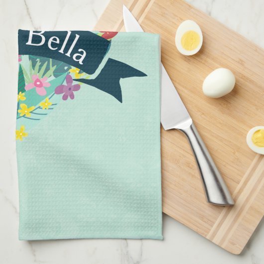 Ciao Bella Cute Floral Heart met tropische bloemen Theedoek (Quarter Fold)