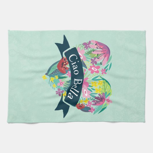 Ciao Bella Cute Floral Heart met tropische bloemen Theedoek (Horizontaal)