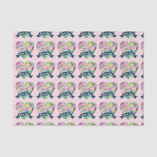 Ciao Bella Cute Floral Heart met tropische bloemen Tissuepapier (Voorkant)