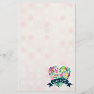 Ciao Bella Cute Floral Heart over roze cirkels Briefpapier