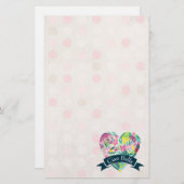 Ciao Bella Cute Floral Heart over roze cirkels Briefpapier (Voorkant / Achterkant)
