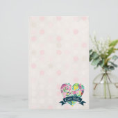 Ciao Bella Cute Floral Heart over roze cirkels Briefpapier (Staand voorkant)
