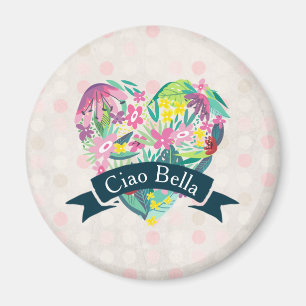 Ciao Bella Cute Floral Heart over roze cirkels Magneet