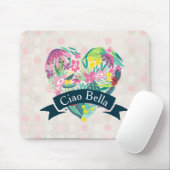 Ciao Bella Cute Floral Heart over roze cirkels Muismat (Met muis)