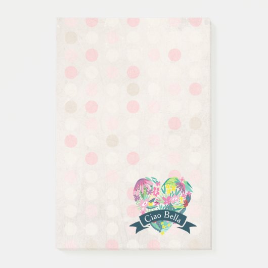 Ciao Bella Cute Floral Heart over roze cirkels Post-it® Notes (Voorkant)
