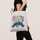 Ciao Bella Cute Floral Heart over roze cirkels Tote Bag (Dichtbij)